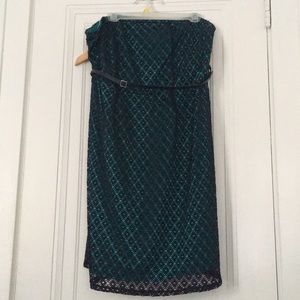 Strapless Navy & Teal Lace Dress with belt